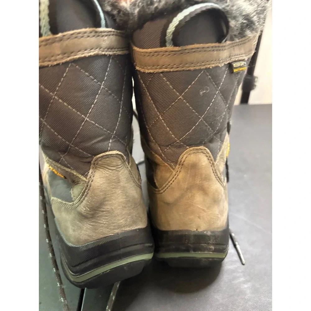 KEEN Durand Polar Waterproof Winter Boots Brown Gray Faux Fur Womens 8.5 1014143